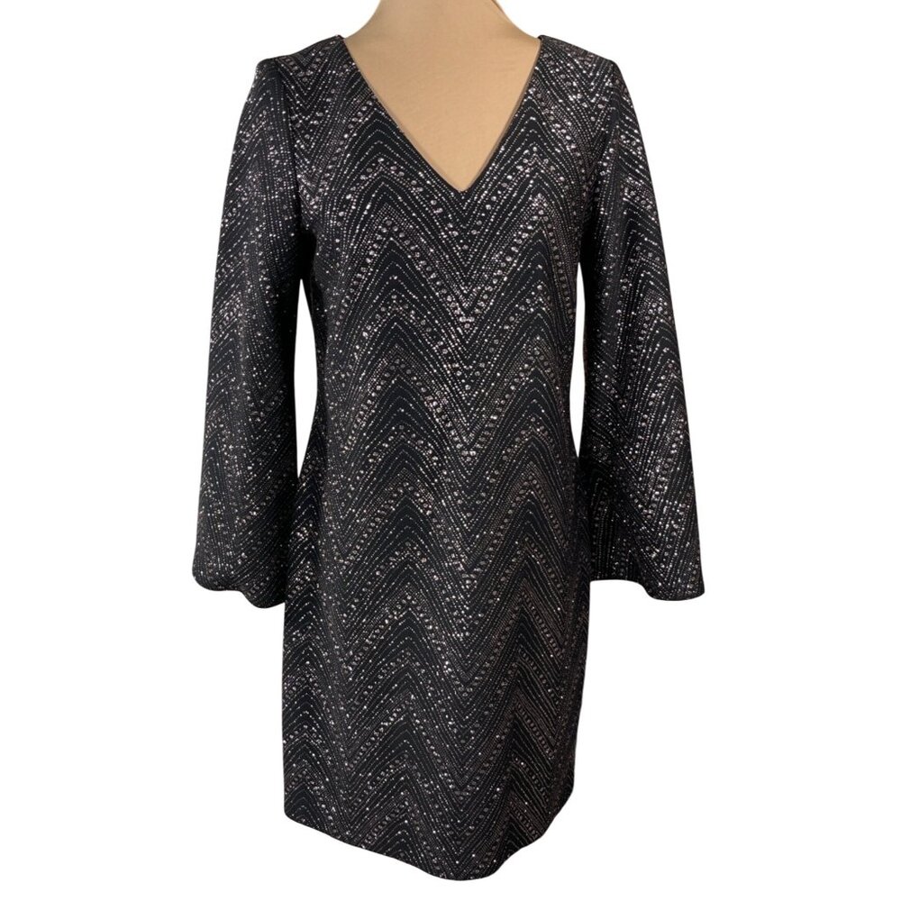 Jessica Howard Womens Shimmer V-Neck Sheath Dress Size 10 Cocktail Party